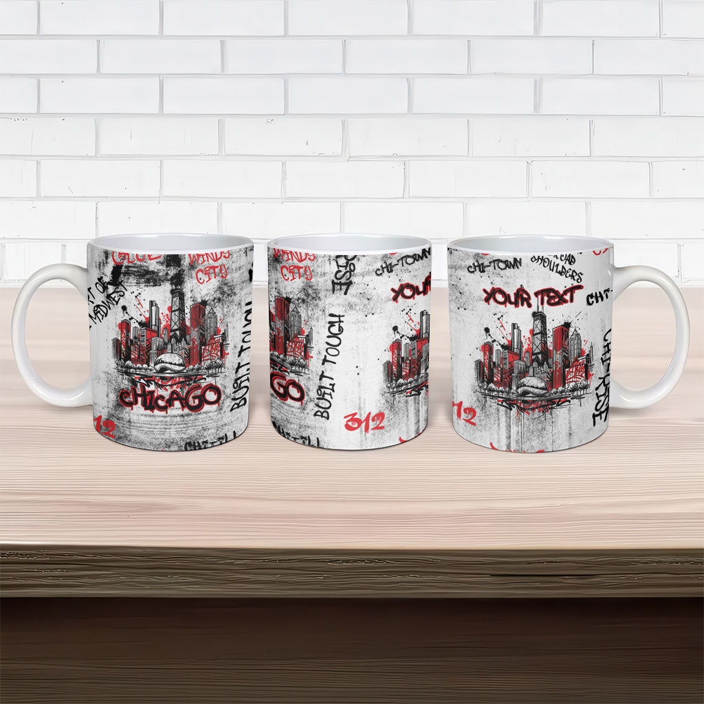 Personalized Chicago City Skyline Ceramic Mug Urban Graffiti - Cloud Gate - Windy City Typography