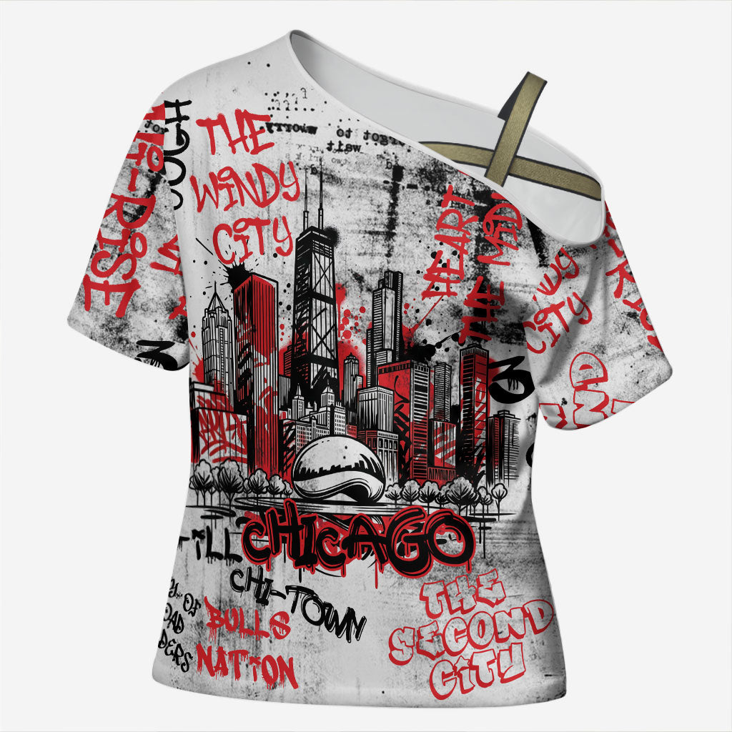 Personalized Chicago City Skyline Cross Shoulder Shirt Urban Graffiti - Cloud Gate - Windy City Typography
