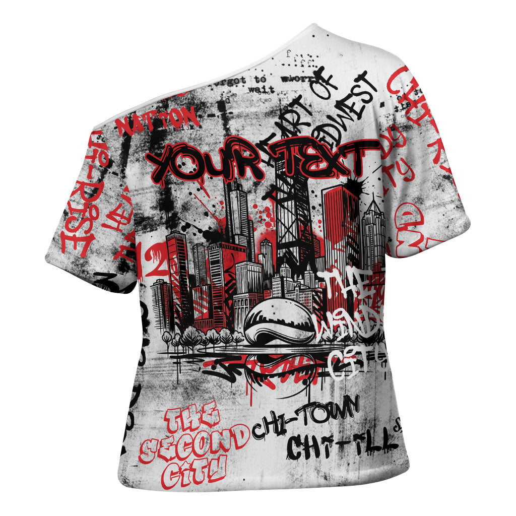Personalized Chicago City Skyline Cross Shoulder Shirt Urban Graffiti - Cloud Gate - Windy City Typography