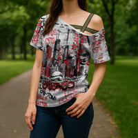Personalized Chicago City Skyline Cross Shoulder Shirt Urban Graffiti - Cloud Gate - Windy City Typography