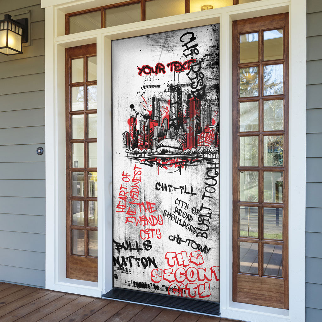 Personalized Chicago City Skyline Door Cover Urban Graffiti - Cloud Gate - Windy City Typography