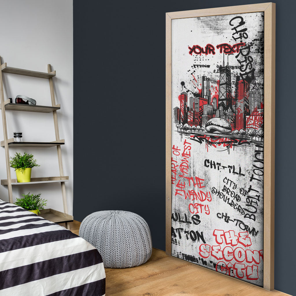 Personalized Chicago City Skyline Door Cover Urban Graffiti - Cloud Gate - Windy City Typography