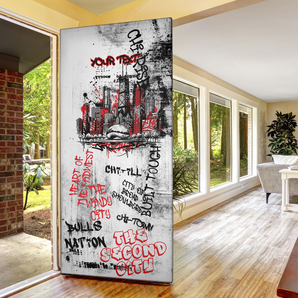 Personalized Chicago City Skyline Door Cover Urban Graffiti - Cloud Gate - Windy City Typography