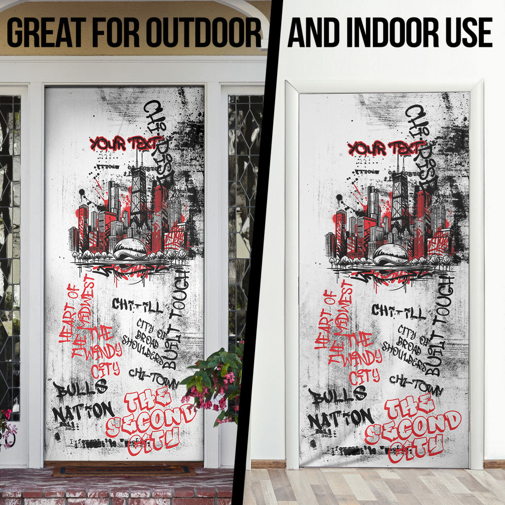 Personalized Chicago City Skyline Door Cover Urban Graffiti - Cloud Gate - Windy City Typography