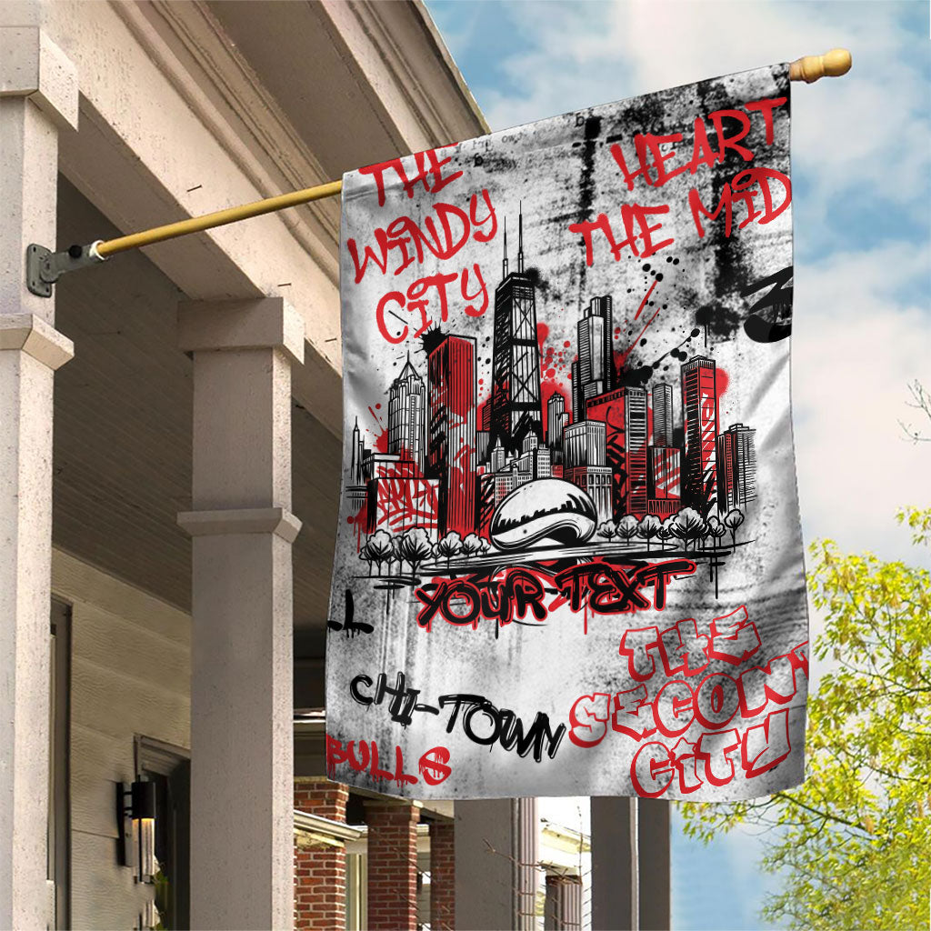 Personalized Chicago City Skyline Garden Flag Urban Graffiti - Cloud Gate - Windy City Typography