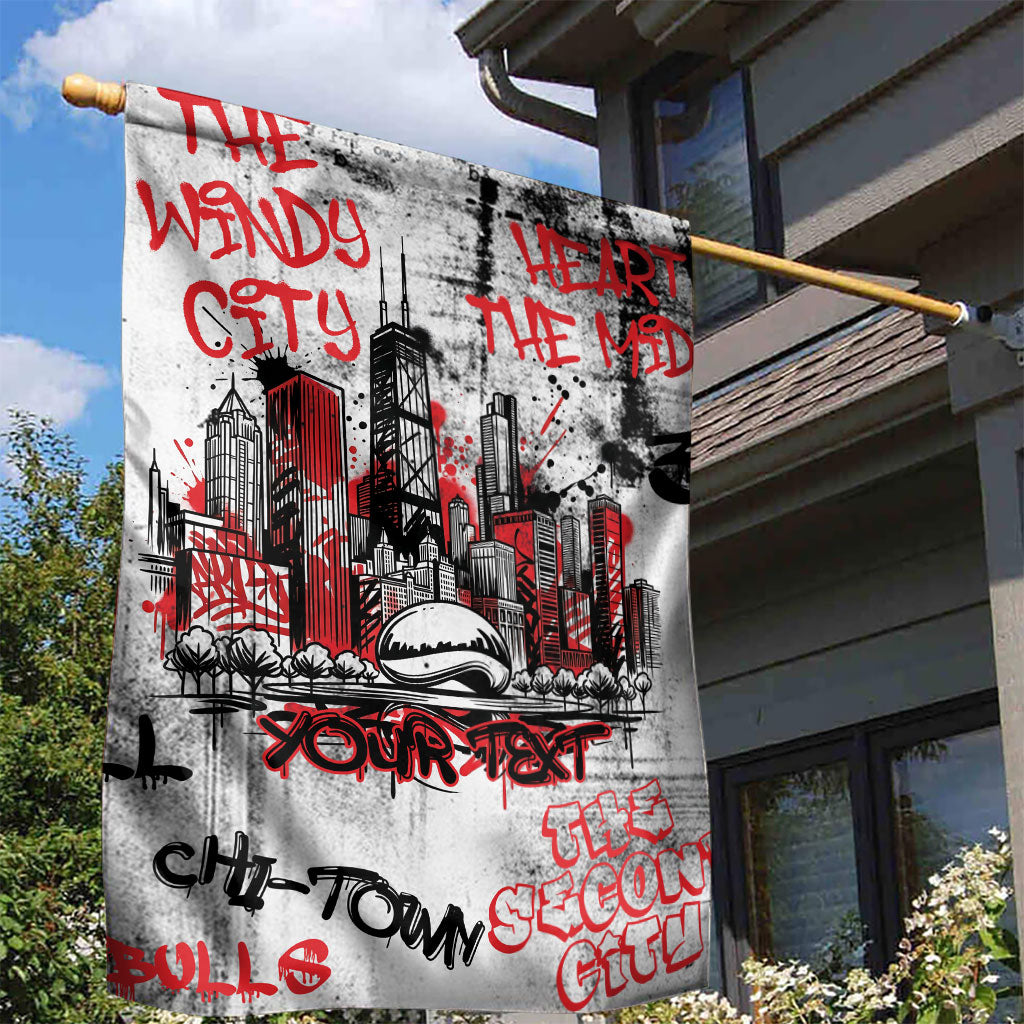 Personalized Chicago City Skyline Garden Flag Urban Graffiti - Cloud Gate - Windy City Typography