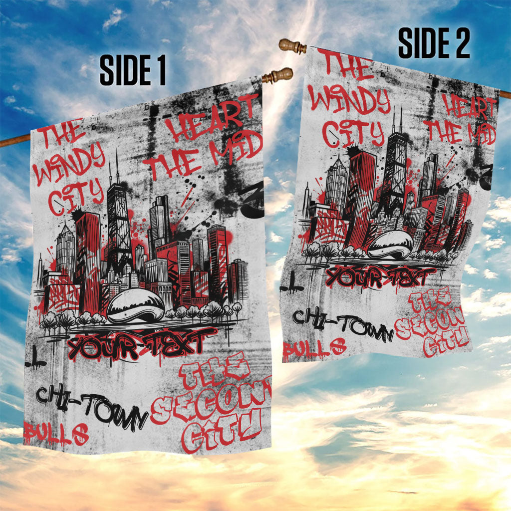 Personalized Chicago City Skyline Garden Flag Urban Graffiti - Cloud Gate - Windy City Typography