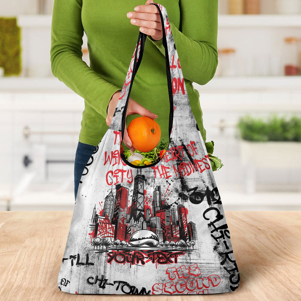 Personalized Chicago City Skyline Grocery Bag Urban Graffiti - Cloud Gate - Windy City Typography