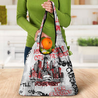 Personalized Chicago City Skyline Grocery Bag Urban Graffiti - Cloud Gate - Windy City Typography