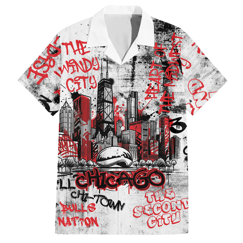 Personalized Chicago City Skyline Hawaiian Shirt Urban Graffiti - Cloud Gate - Windy City Typography