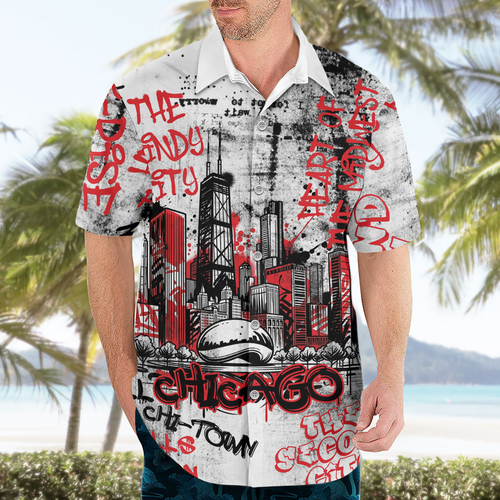 Personalized Chicago City Skyline Hawaiian Shirt Urban Graffiti - Cloud Gate - Windy City Typography