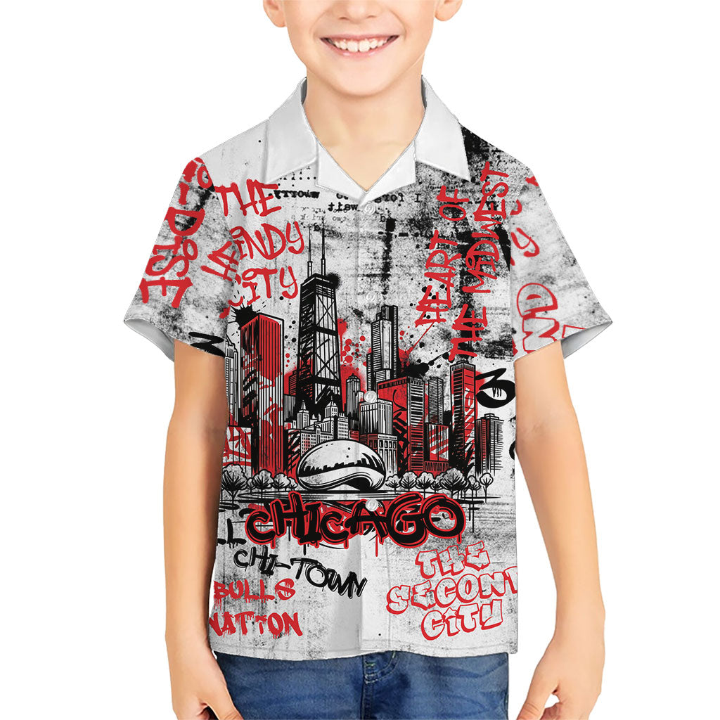 Personalized Chicago City Skyline Hawaiian Shirt Urban Graffiti - Cloud Gate - Windy City Typography