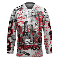 Personalized Chicago City Skyline Hockey Jersey Urban Graffiti - Cloud Gate - Windy City Typography