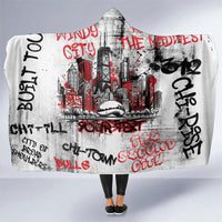 Personalized Chicago City Skyline Hooded Blanket Urban Graffiti - Cloud Gate - Windy City Typography