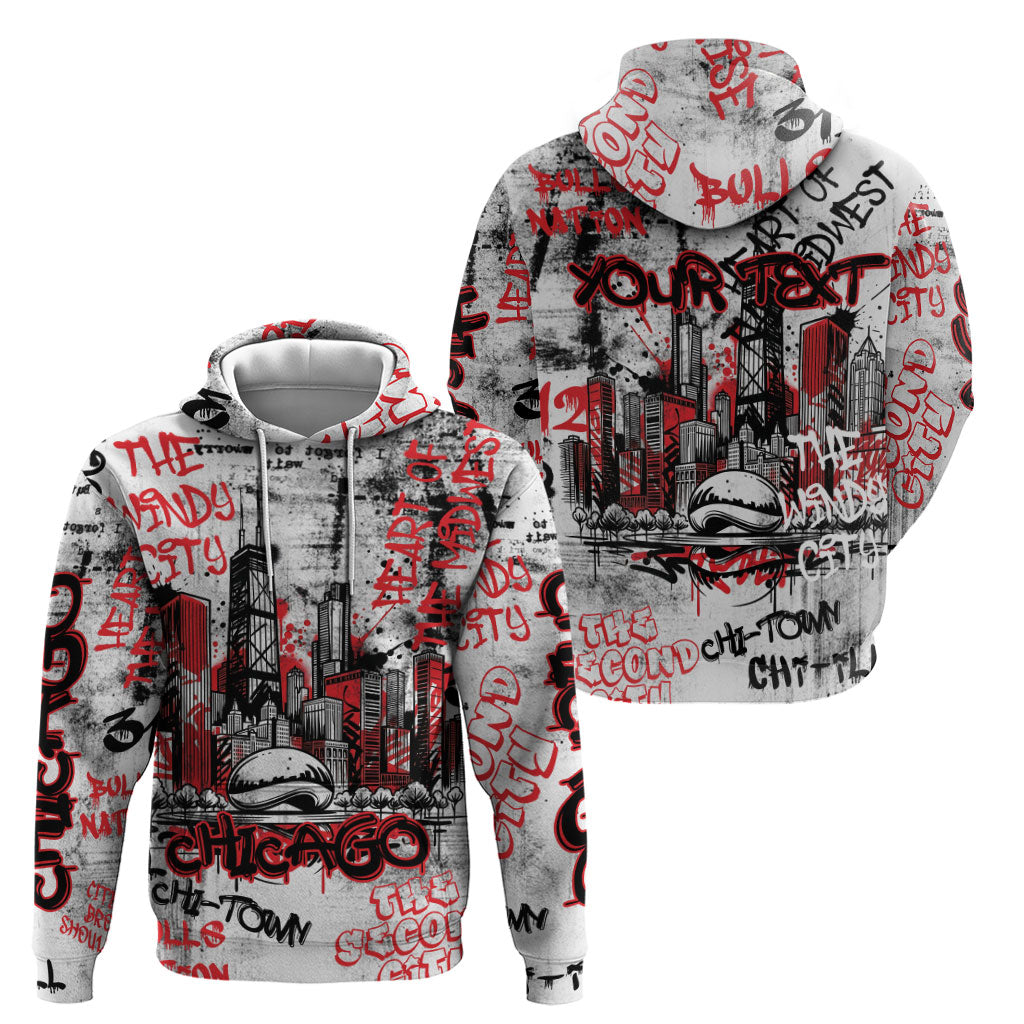 Personalized Chicago City Skyline Hoodie Urban Graffiti - Cloud Gate - Windy City Typography