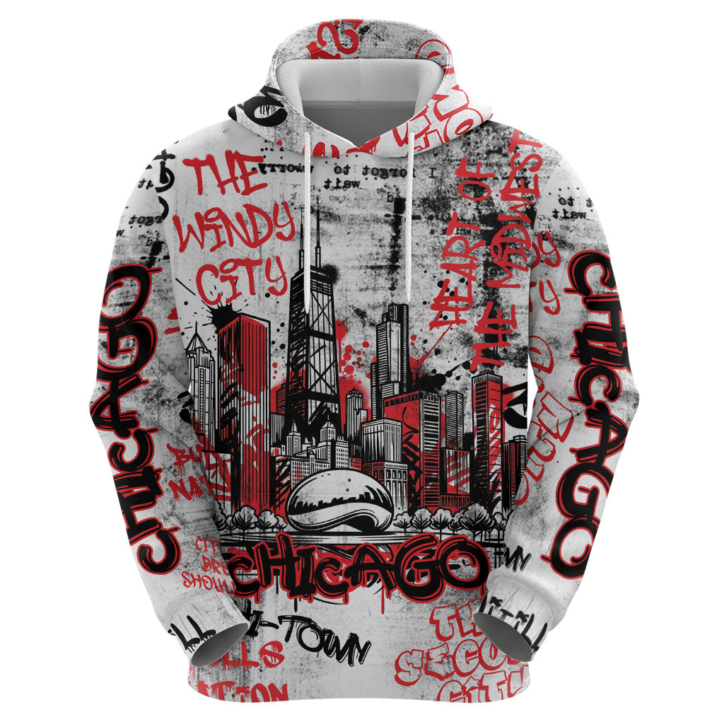 Personalized Chicago City Skyline Hoodie Urban Graffiti - Cloud Gate - Windy City Typography