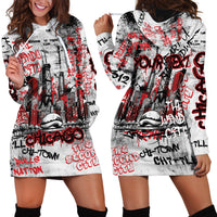 Personalized Chicago City Skyline Hoodie Dress Urban Graffiti - Cloud Gate - Windy City Typography