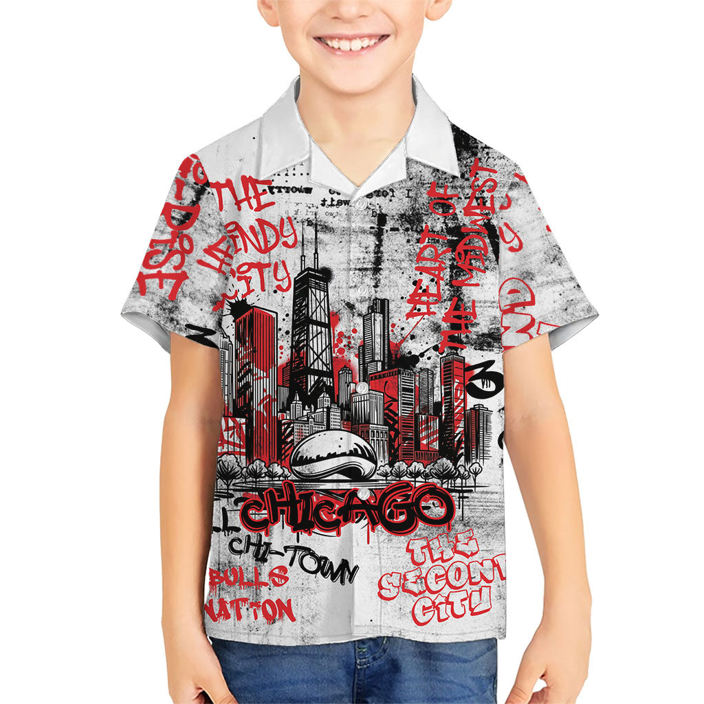 Personalized Chicago City Skyline Kid Hawaiian Shirt Urban Graffiti - Cloud Gate - Windy City Typography