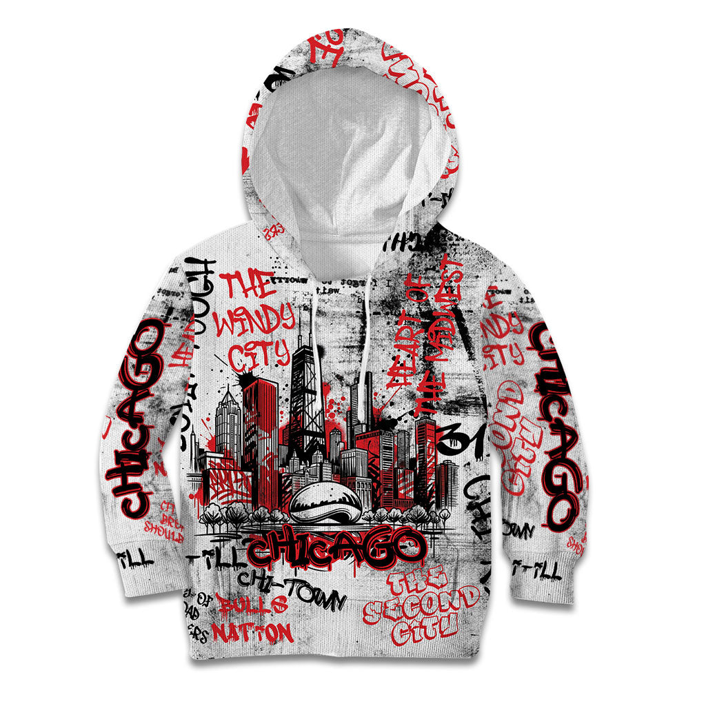 Personalized Chicago City Skyline Kid Hoodie Urban Graffiti - Cloud Gate - Windy City Typography
