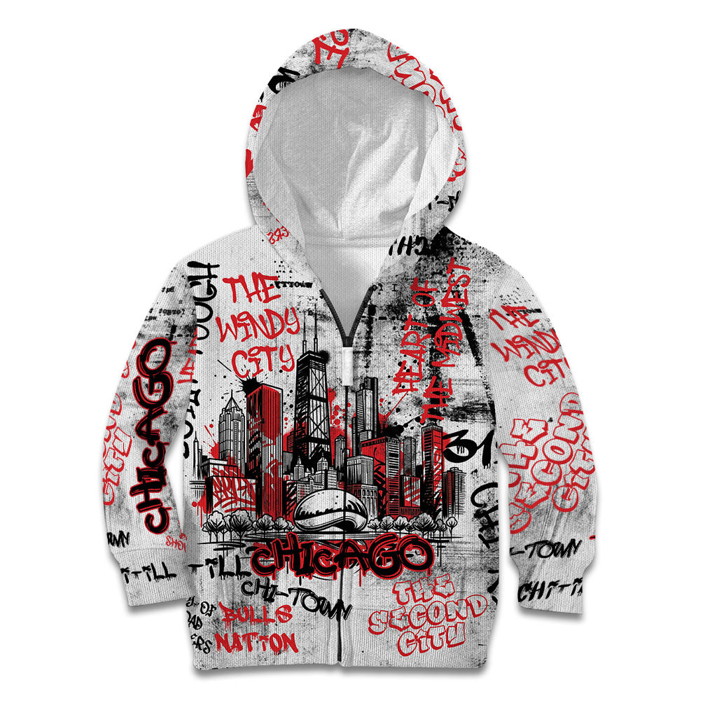 Personalized Chicago City Skyline Kid Hoodie Urban Graffiti - Cloud Gate - Windy City Typography