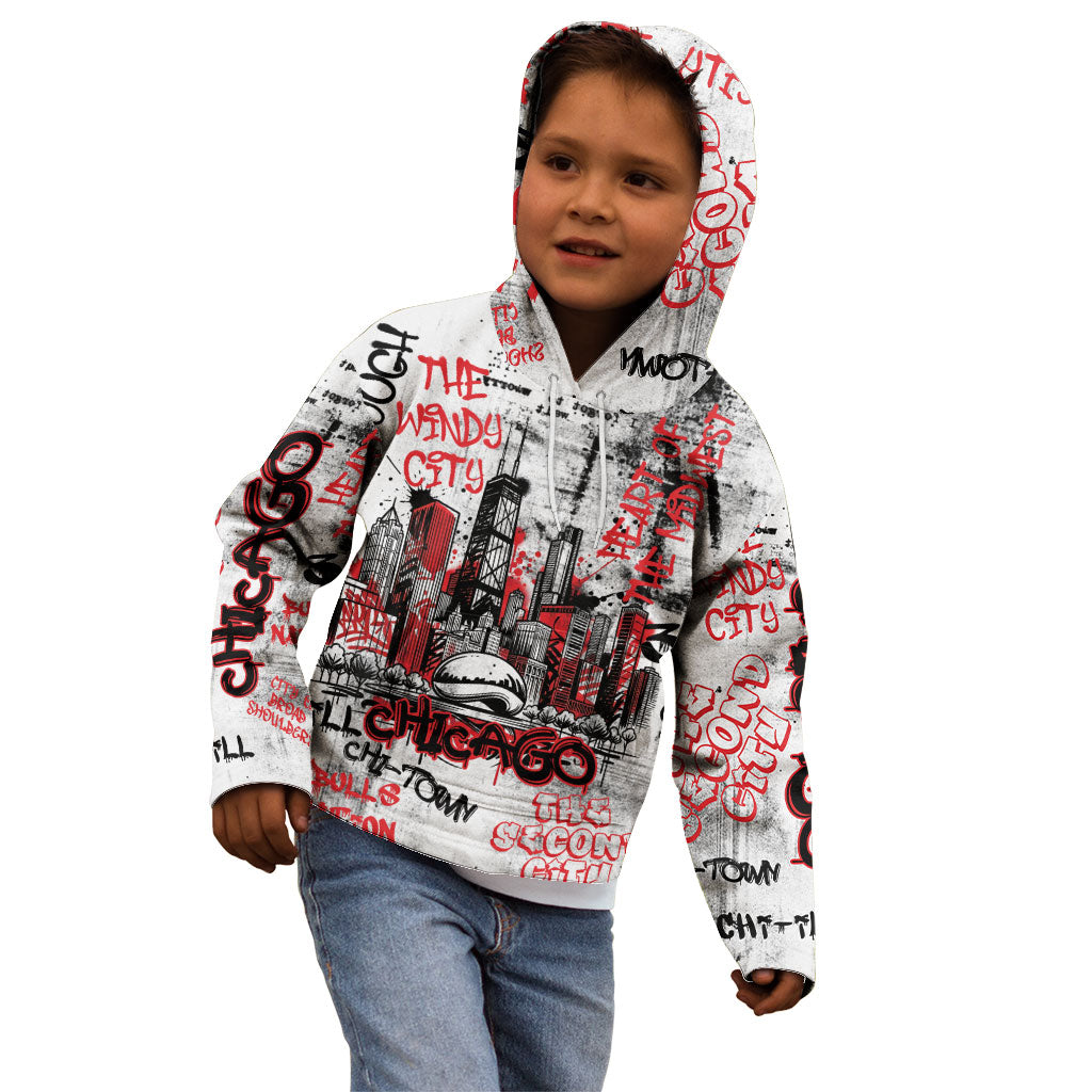 Personalized Chicago City Skyline Kid Hoodie Urban Graffiti - Cloud Gate - Windy City Typography