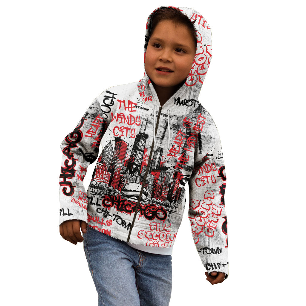 Personalized Chicago City Skyline Kid Hoodie Urban Graffiti - Cloud Gate - Windy City Typography