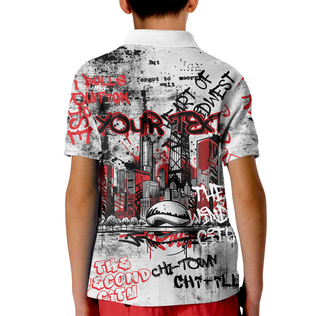 Personalized Chicago City Skyline Kid Polo Shirt Urban Graffiti - Cloud Gate - Windy City Typography