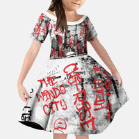 Personalized Chicago City Skyline Kid Short Sleeve Dress Urban Graffiti - Cloud Gate - Windy City Typography