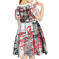 Personalized Chicago City Skyline Kid Short Sleeve Dress Urban Graffiti - Cloud Gate - Windy City Typography