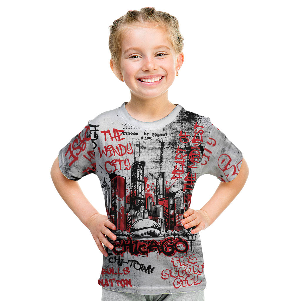 Personalized Chicago City Skyline Kid T Shirt Urban Graffiti - Cloud Gate - Windy City Typography