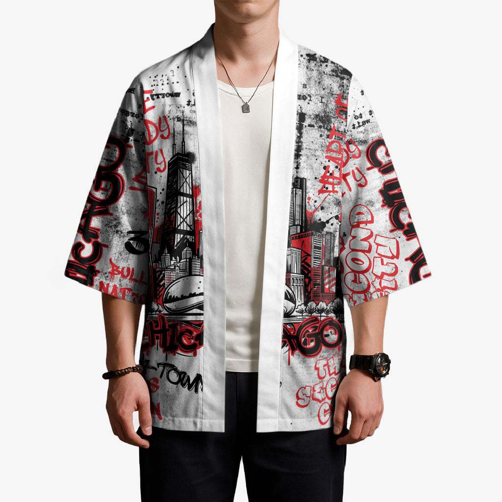 Personalized Chicago City Skyline Kimono Urban Graffiti - Cloud Gate - Windy City Typography