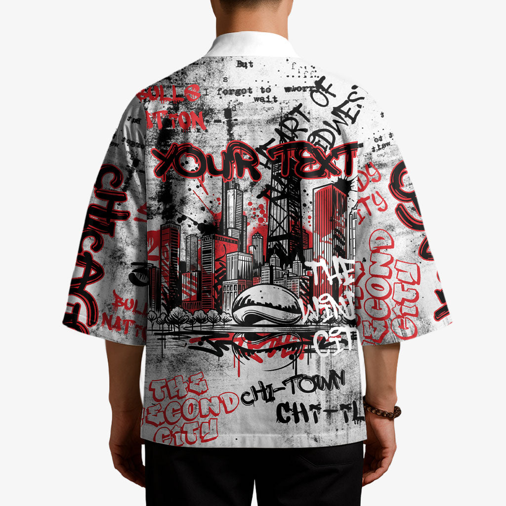 Personalized Chicago City Skyline Kimono Urban Graffiti - Cloud Gate - Windy City Typography