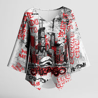 Personalized Chicago City Skyline Kimono Sleeve Blouse Urban Graffiti - Cloud Gate - Windy City Typography