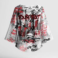 Personalized Chicago City Skyline Kimono Sleeve Blouse Urban Graffiti - Cloud Gate - Windy City Typography