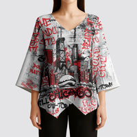 Personalized Chicago City Skyline Kimono Sleeve Blouse Urban Graffiti - Cloud Gate - Windy City Typography