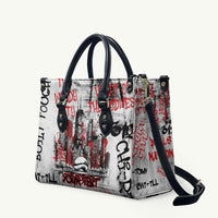Personalized Chicago City Skyline Leather Bag Urban Graffiti - Cloud Gate - Windy City Typography
