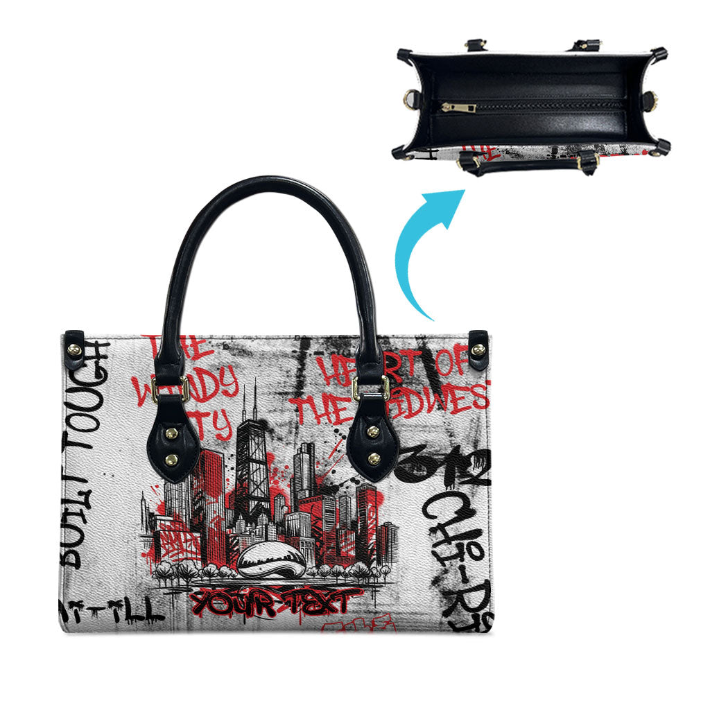 Personalized Chicago City Skyline Leather Bag Urban Graffiti - Cloud Gate - Windy City Typography
