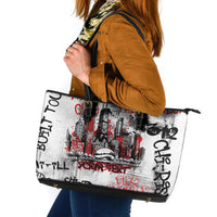 Personalized Chicago City Skyline Leather Tote Bag Urban Graffiti - Cloud Gate - Windy City Typography