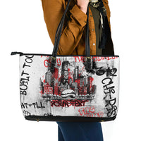 Personalized Chicago City Skyline Leather Tote Bag Urban Graffiti - Cloud Gate - Windy City Typography