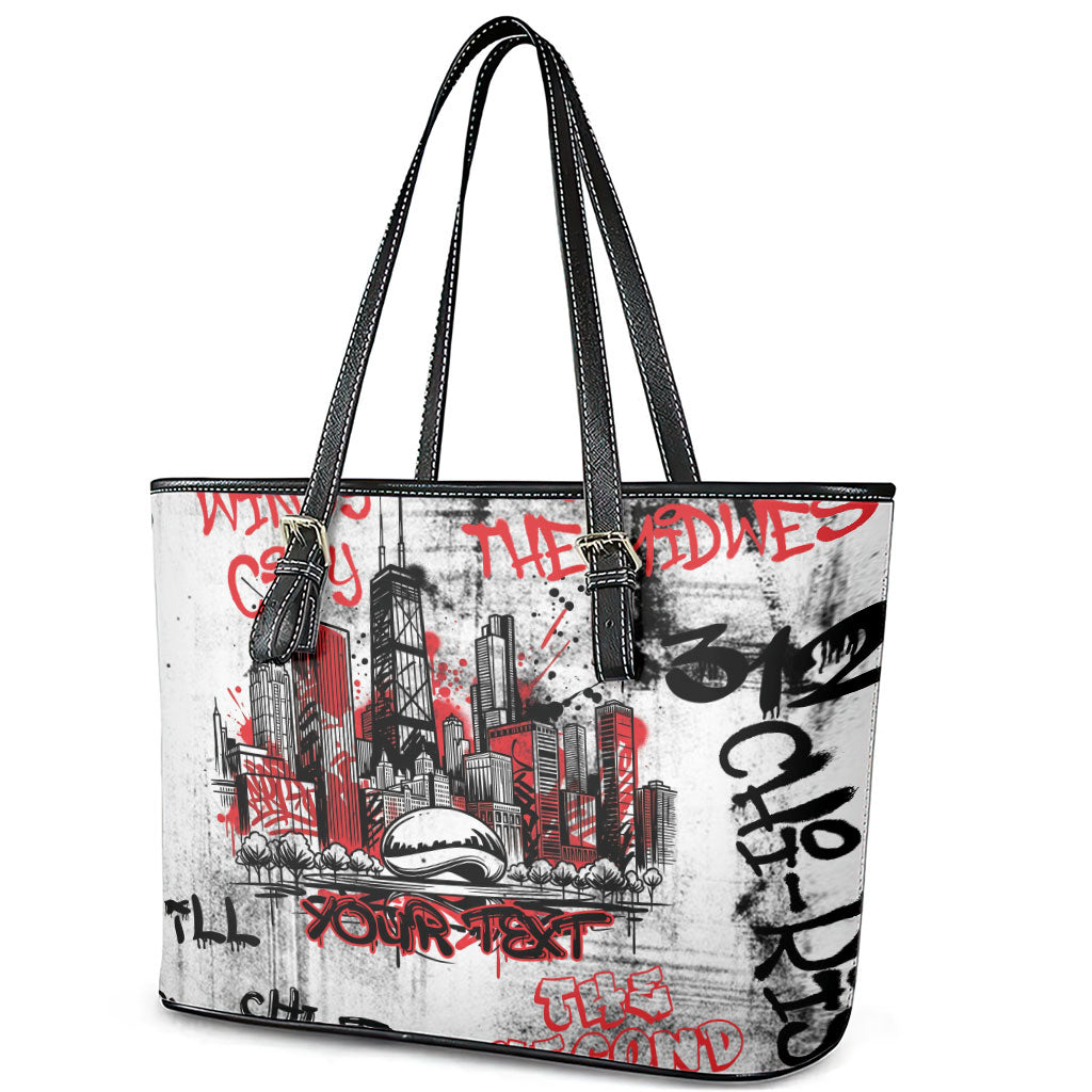 Personalized Chicago City Skyline Leather Tote Bag Urban Graffiti - Cloud Gate - Windy City Typography