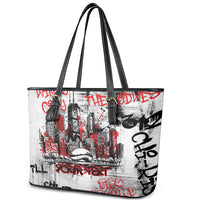 Personalized Chicago City Skyline Leather Tote Bag Urban Graffiti - Cloud Gate - Windy City Typography