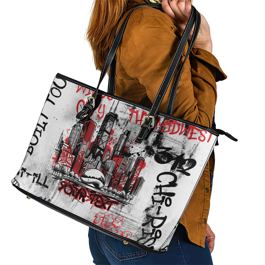 Personalized Chicago City Skyline Leather Tote Bag Urban Graffiti - Cloud Gate - Windy City Typography