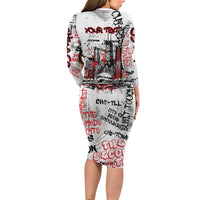 Personalized Chicago City Skyline Long Sleeve Bodycon Dress Urban Graffiti - Cloud Gate - Windy City Typography