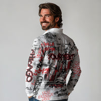 Personalized Chicago City Skyline Long Sleeve Polo Shirt Urban Graffiti - Cloud Gate - Windy City Typography