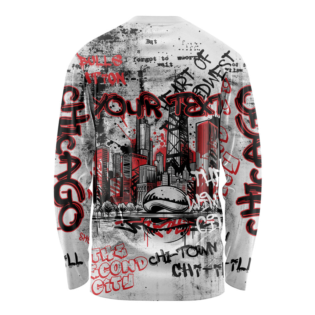 Personalized Chicago City Skyline Long Sleeve Shirt Urban Graffiti - Cloud Gate - Windy City Typography