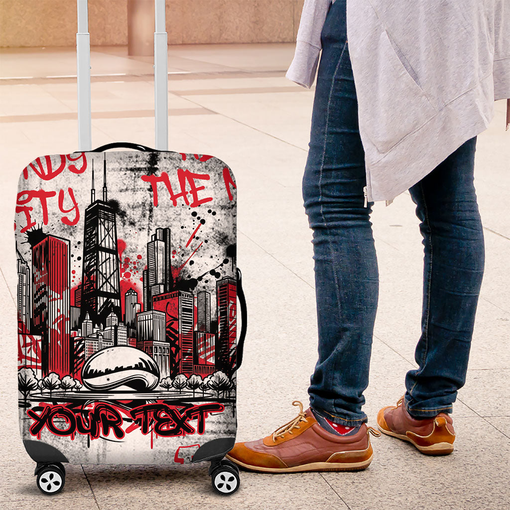 Personalized Chicago City Skyline Luggage Cover Urban Graffiti - Cloud Gate - Windy City Typography