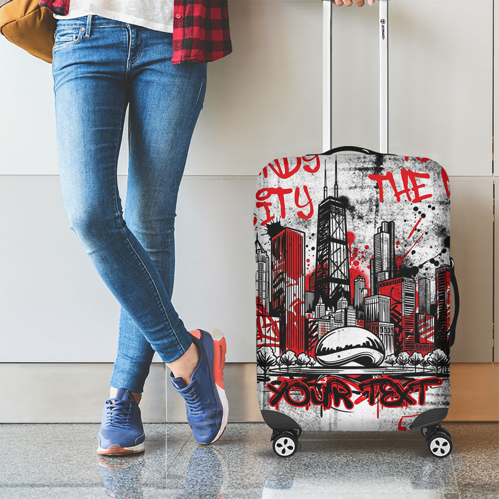 Personalized Chicago City Skyline Luggage Cover Urban Graffiti - Cloud Gate - Windy City Typography