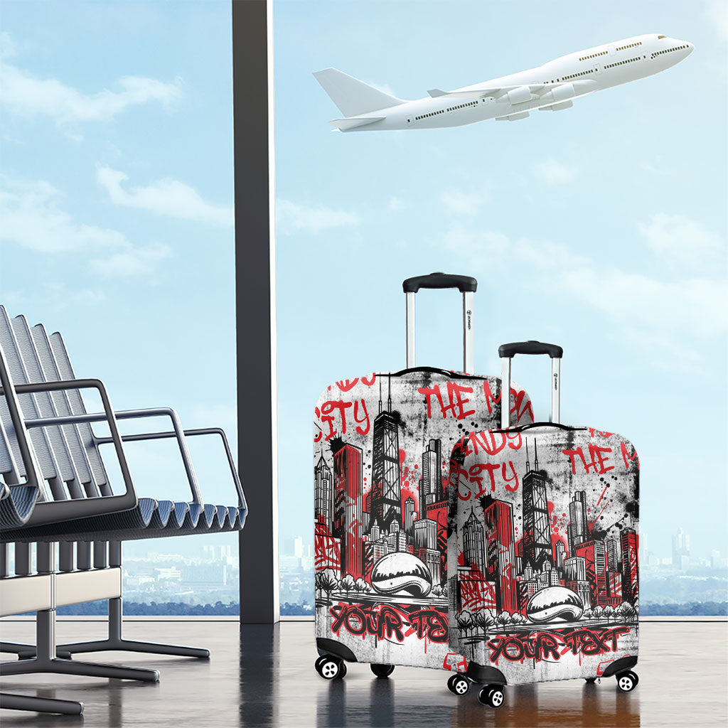 Personalized Chicago City Skyline Luggage Cover Urban Graffiti - Cloud Gate - Windy City Typography