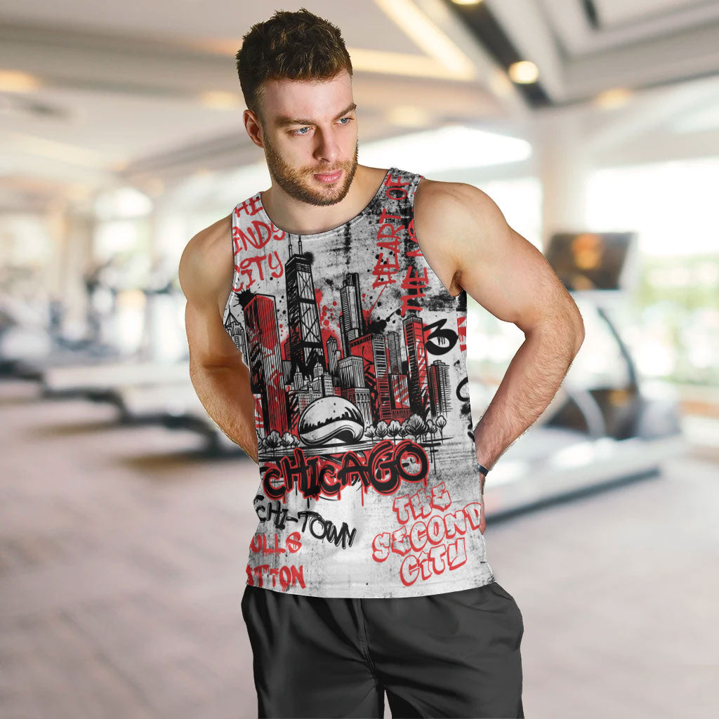 Personalized Chicago City Skyline Men Tank Top Urban Graffiti - Cloud Gate - Windy City Typography