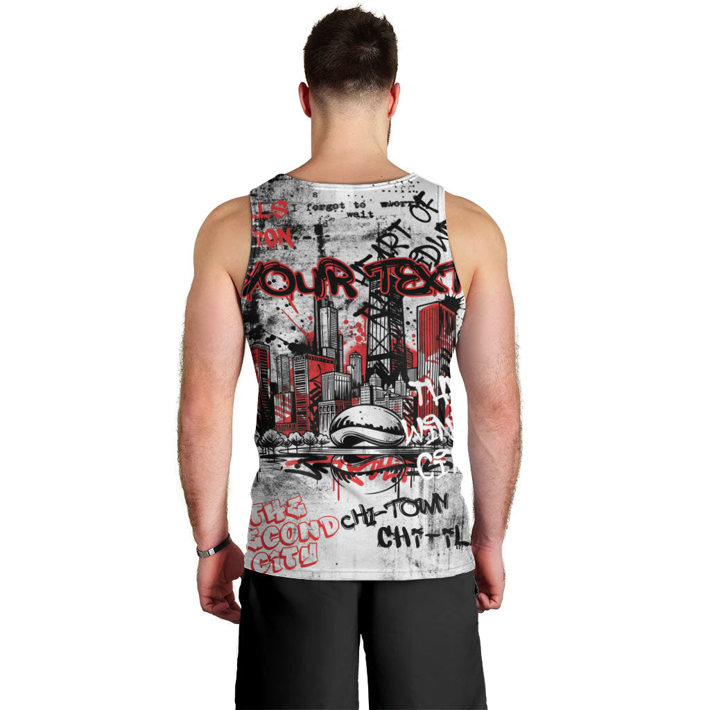 Personalized Chicago City Skyline Men Tank Top Urban Graffiti - Cloud Gate - Windy City Typography